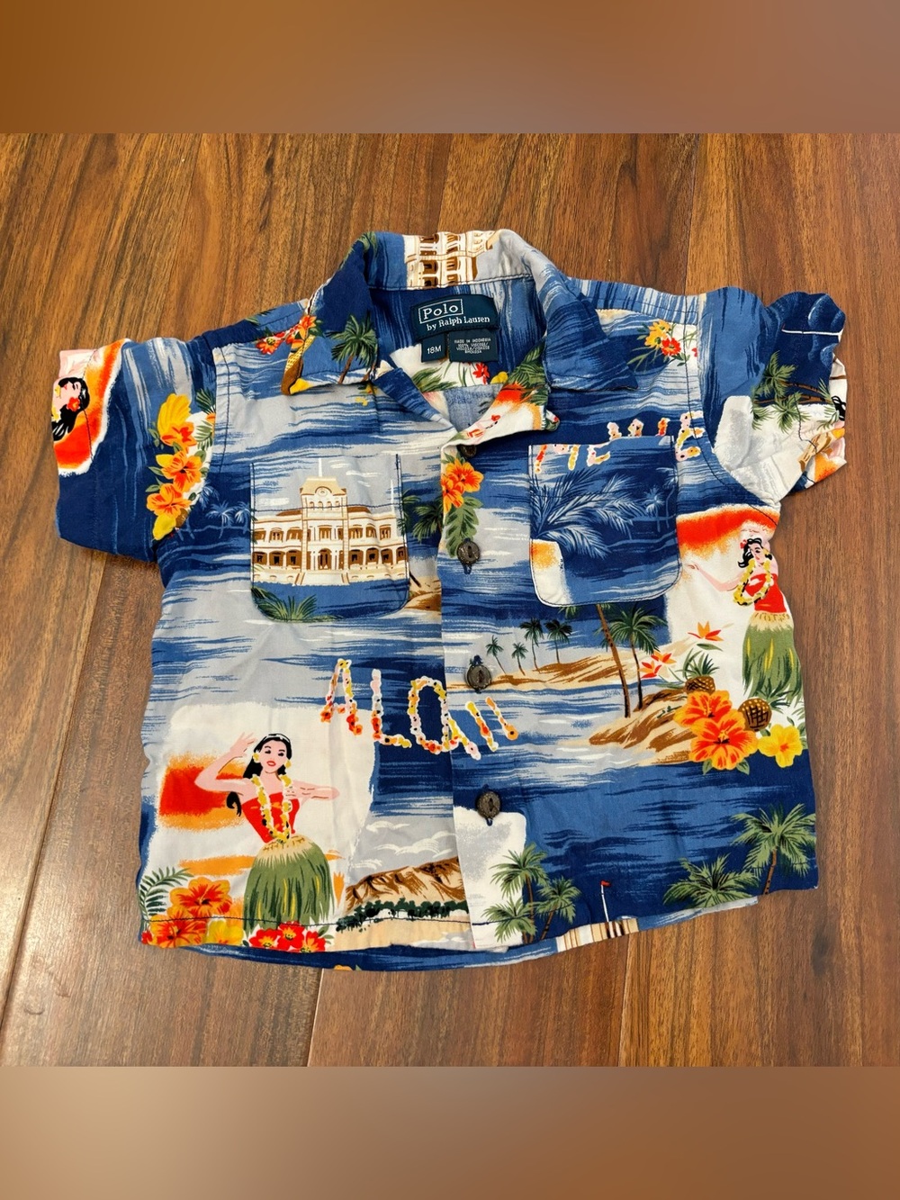 Polo Ralph Lauren Vintage Blue Hawaiian Collared Button Down Short Sleeve Shirt